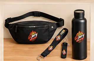 GoJerry belt bag, lanyard, keychain and insulated bottle