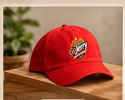 Red GoJerry dad cap with an embroidered front