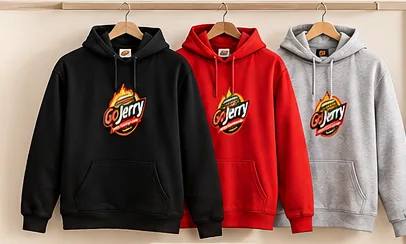GoJerry hoodies in black, red and grey