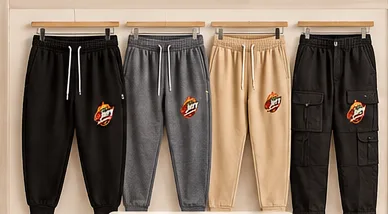 GoJerry joggers and work pants in black, grey, sand and cargo black