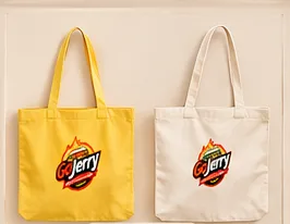 GoJerry tote bags in yellow and natural cotton