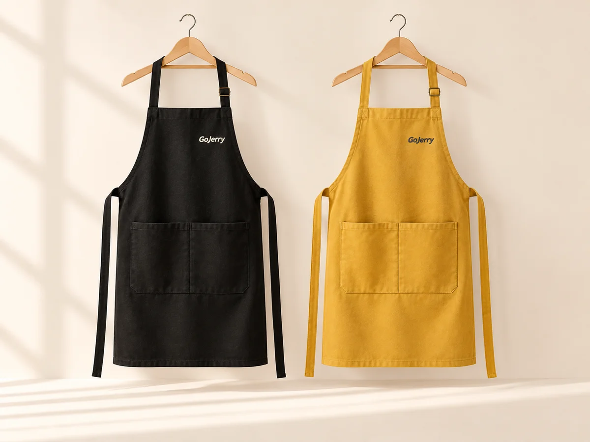 GoJerry aprons in black and yellow canvas