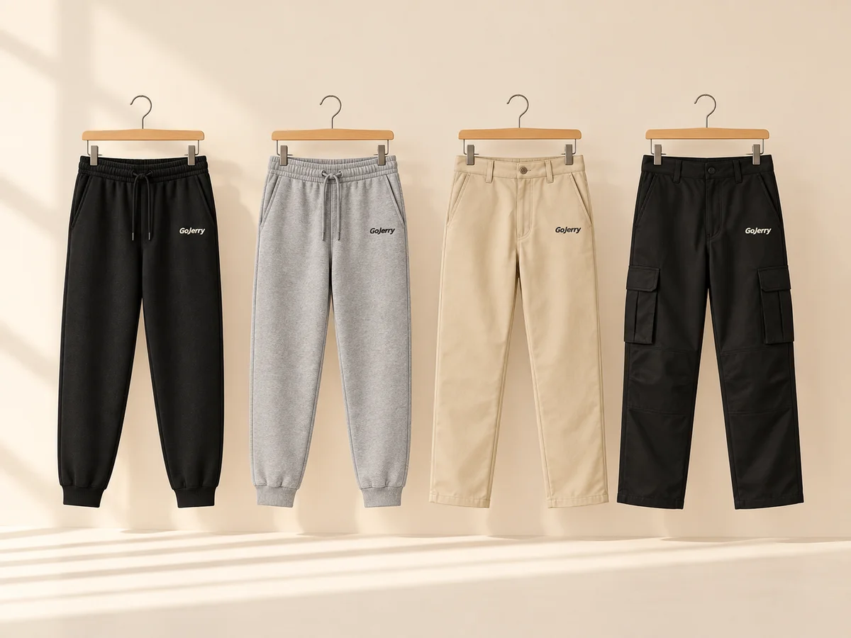 GoJerry joggers and work pants in black, grey, sand and cargo black