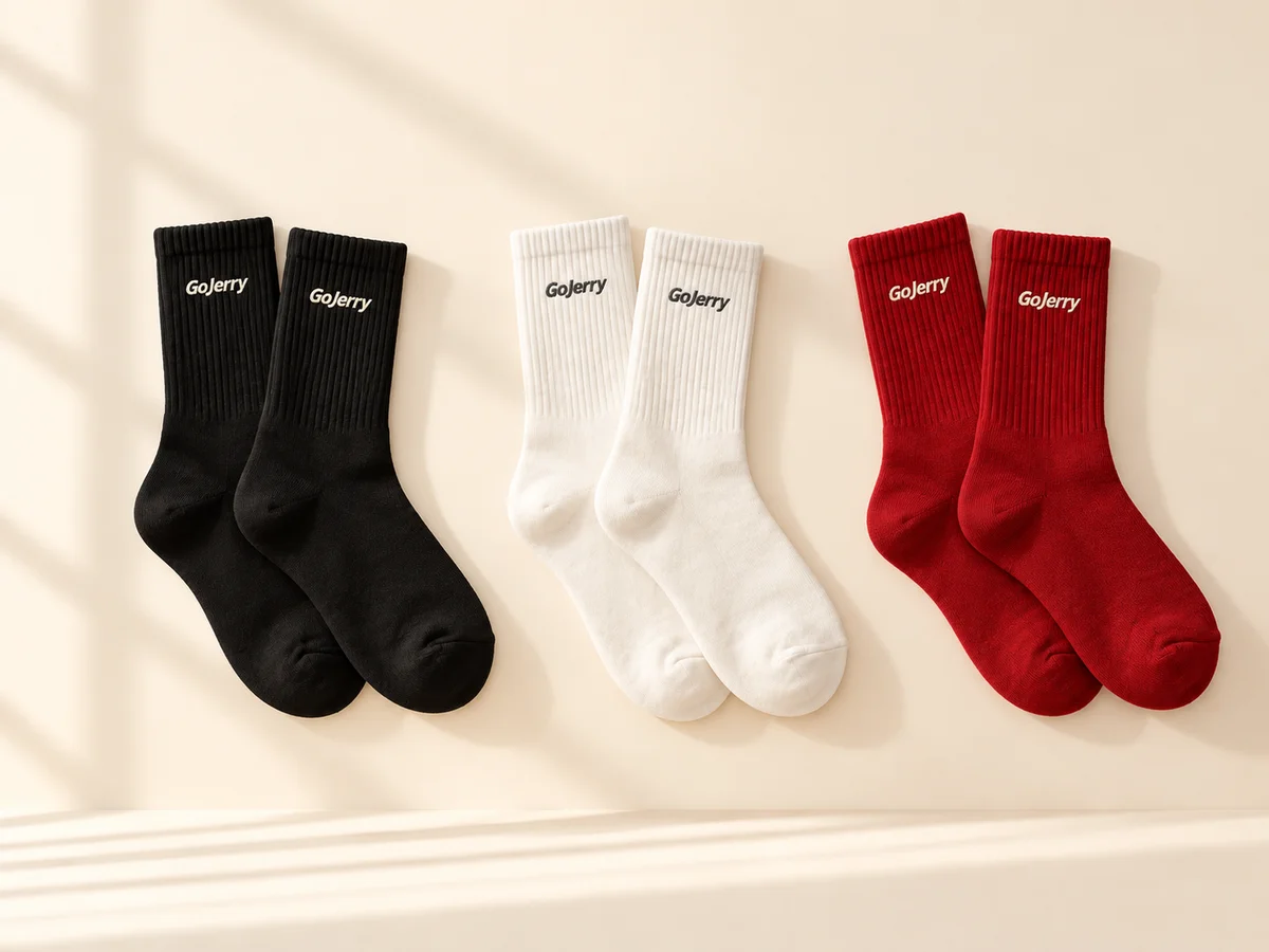 GoJerry crew socks in black, white and red