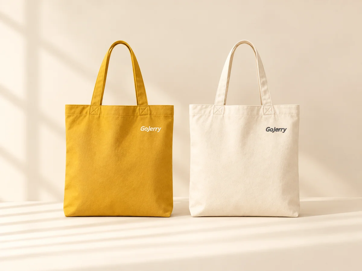 GoJerry tote bags in yellow and natural cotton