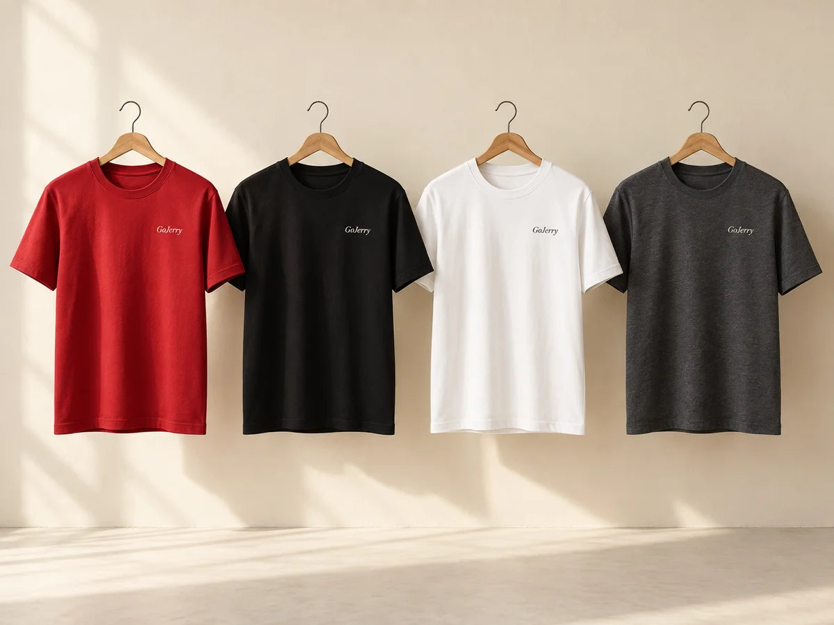 GoJerry t-shirts in red, black, white and charcoal